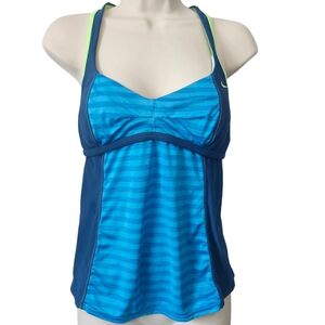 Nike‎ Women’s Tankini Blue & Lime Striped Size 6 Swim Beach Padded